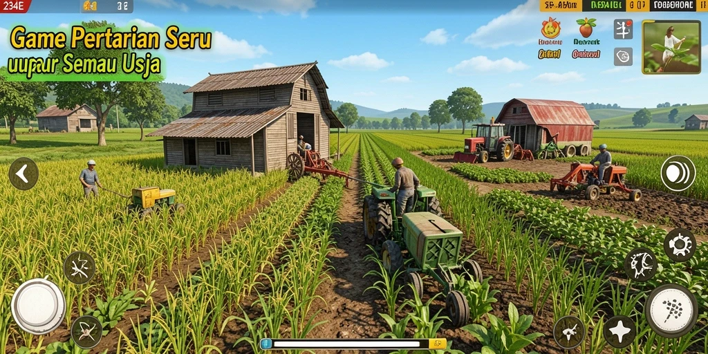 Tampilan gameplay 234E dengan aktivitas bertani yang seru.