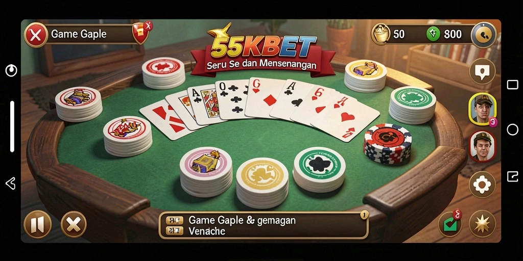 Tampilan gameplay seru dari 55KBET yang penuh strategi Gaple.