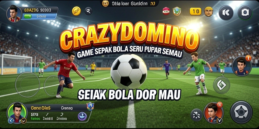 Screenshot gameplay CRAZYDOMINO yang menunjukkan aksi sepak bola seru.