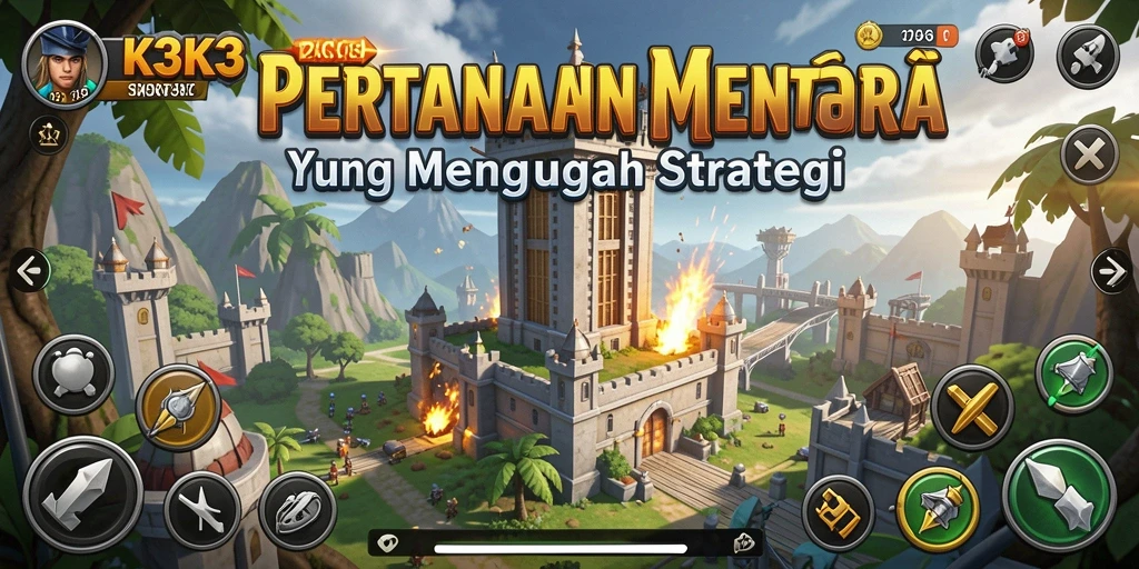 Tampilan gameplay K3K3 yang intens dalam pertahanan menara.