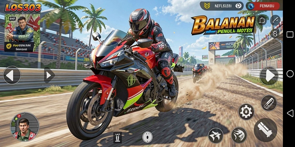 Tampilan gameplay balapan motor yang mendebarkan dan penuh aksi.