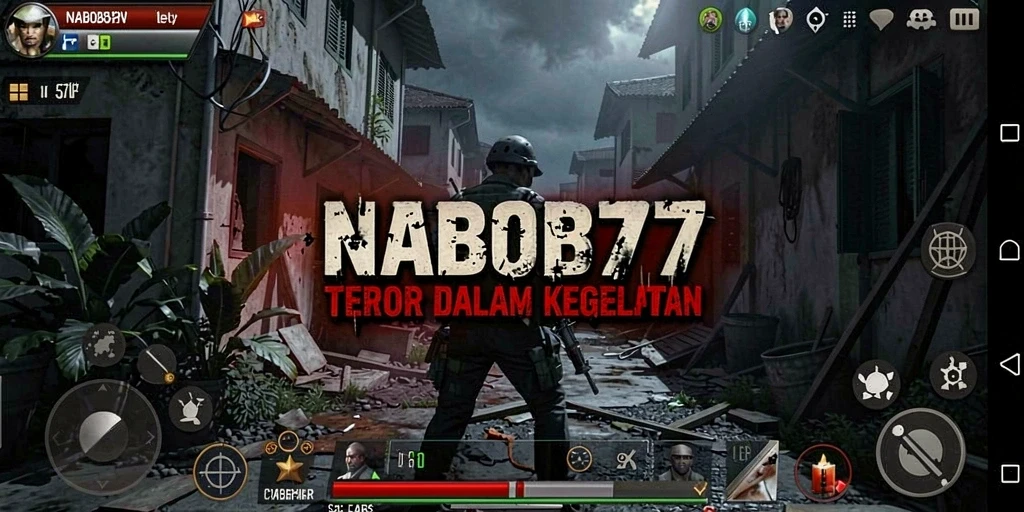 Tampilan gameplay menakutkan dari NABOB77 dalam suasana gelap.