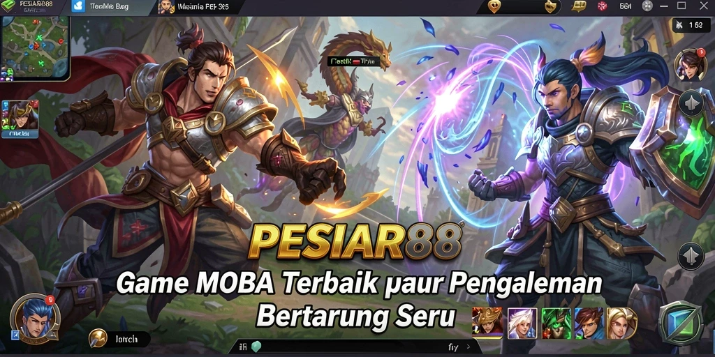 Screenshot utama PESIAR88 menampilkan aksi gameplay MOBA yang intens.