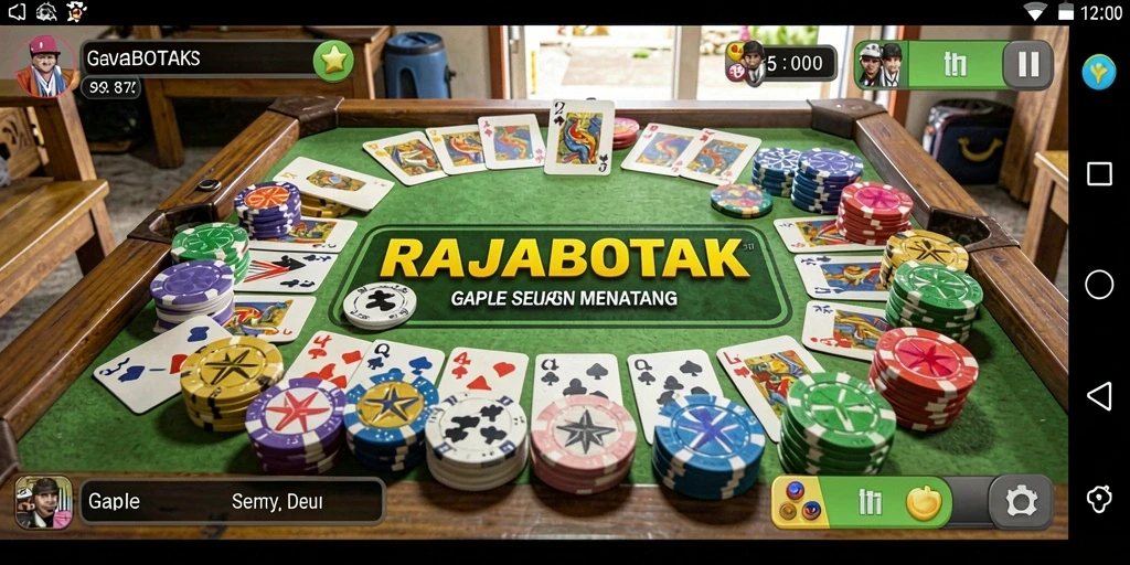 Tampilan gameplay menarik dari <strong>RAJABOTAK</strong> yang menyajikan keseruan bermain gaple.