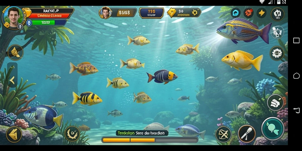 Tampilan utama gameplay RAKYATJP yang menampilkan aksi Tembak Ikan seru.