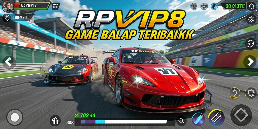 Screenshot gameplay RPVIP8 yang menampilkan kecepatan tinggi dan aksi balap.