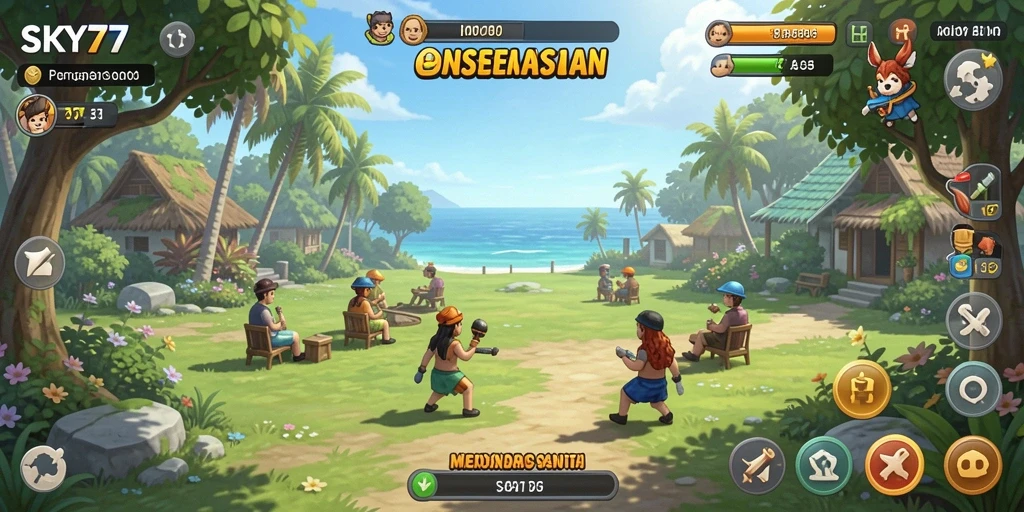 Tangkapan layar dari gameplay SKY77 yang penuh warna dan menyenangkan.
