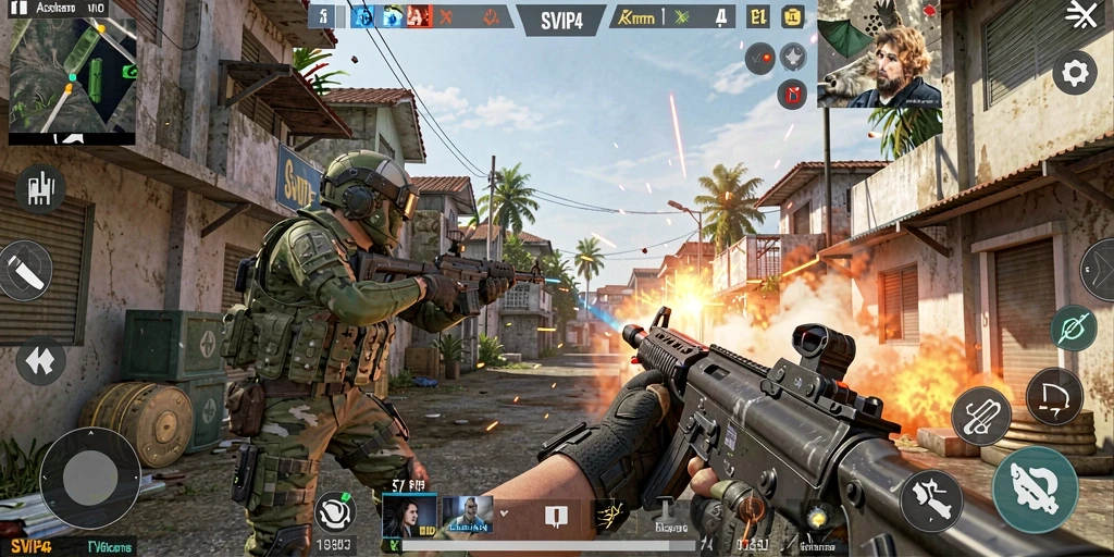 Tampilan gameplay SVIP4 yang mendebarkan dalam pertempuran TPS.