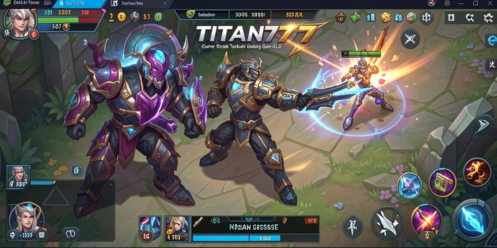 Screenshot gameplay TITAN777 menunjukkan pertempuran epik dengan strategi yang mendalam.