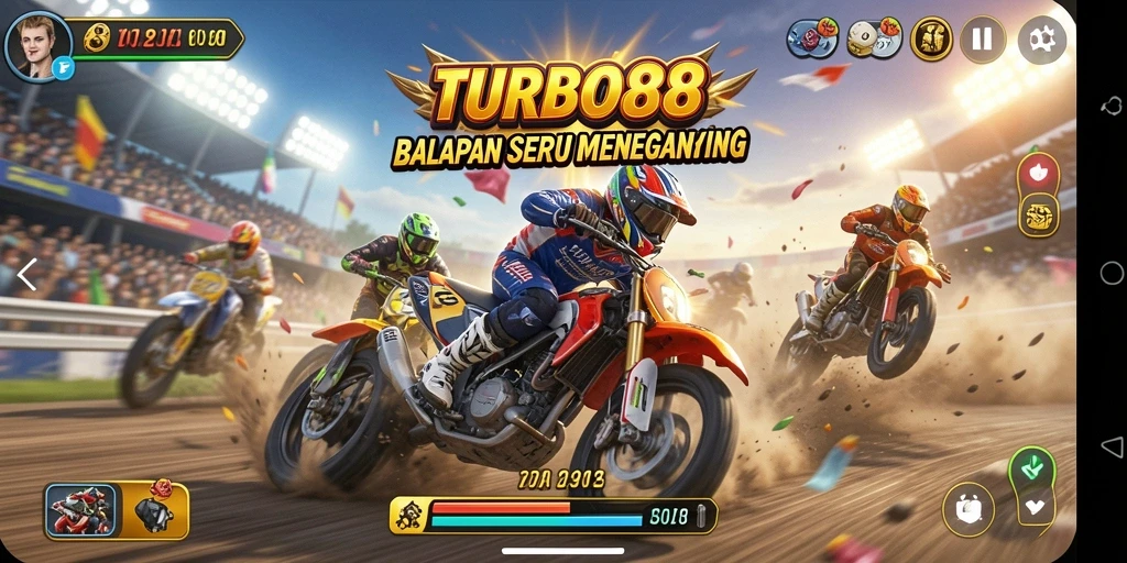 Tampilan gameplay TURBO88 dengan balapan yang mendebarkan.